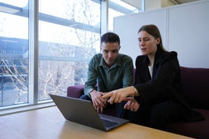 Looking at laptop