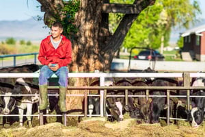 Young farmer on phone